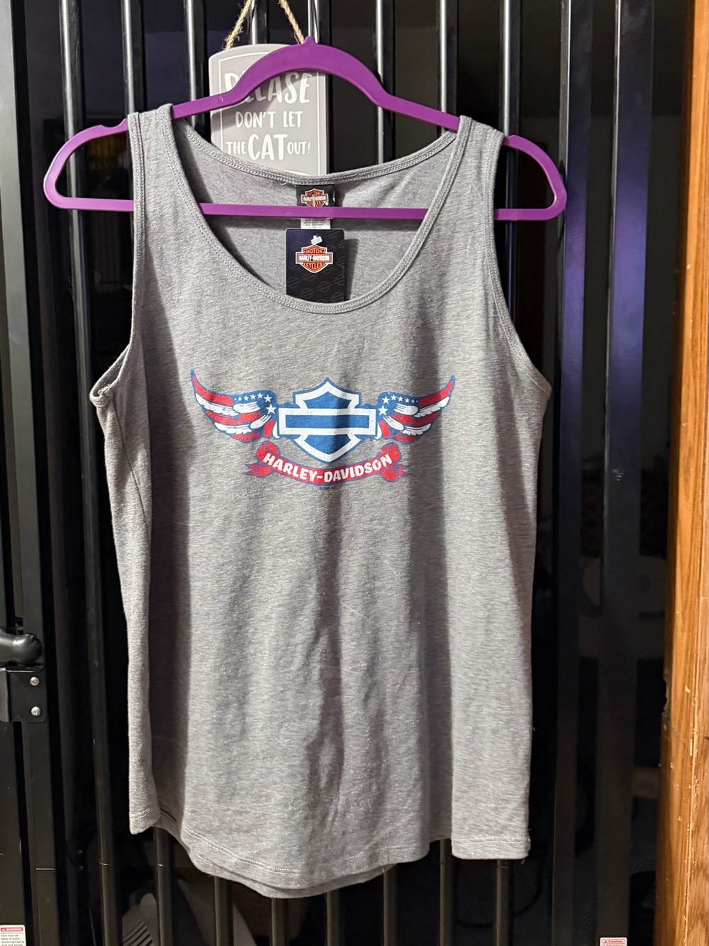 Harley-Davidson Gray Tank Top with Red, White & Blue Winged Logo
